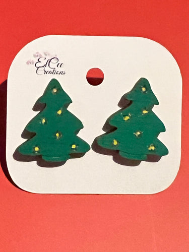 Large Christmas Tree Button Earrings