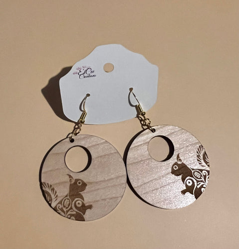 Squirrel Round Maple Earrings