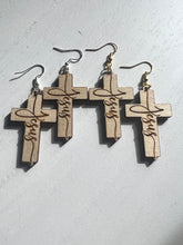 Load image into Gallery viewer, Jesus Engraved Wood Crucifix Earrings