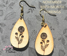 Load image into Gallery viewer, Birth flower Wood Earrings