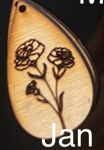 Birth flower Wood Earrings