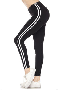 Brushed Solid Ankle Leggings with Stripes